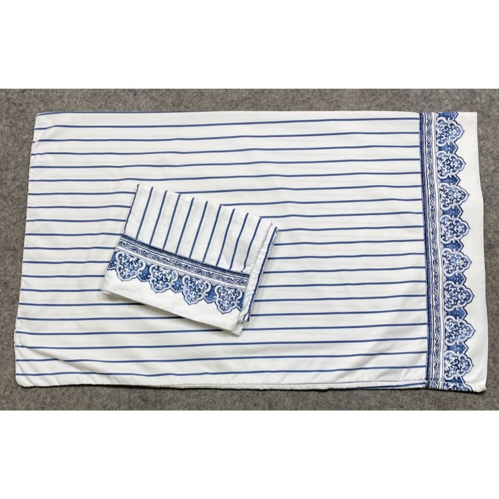 Ralph Lauren Pillowcases Standard Blue White Palm Harbor Striped Vintage Set 2